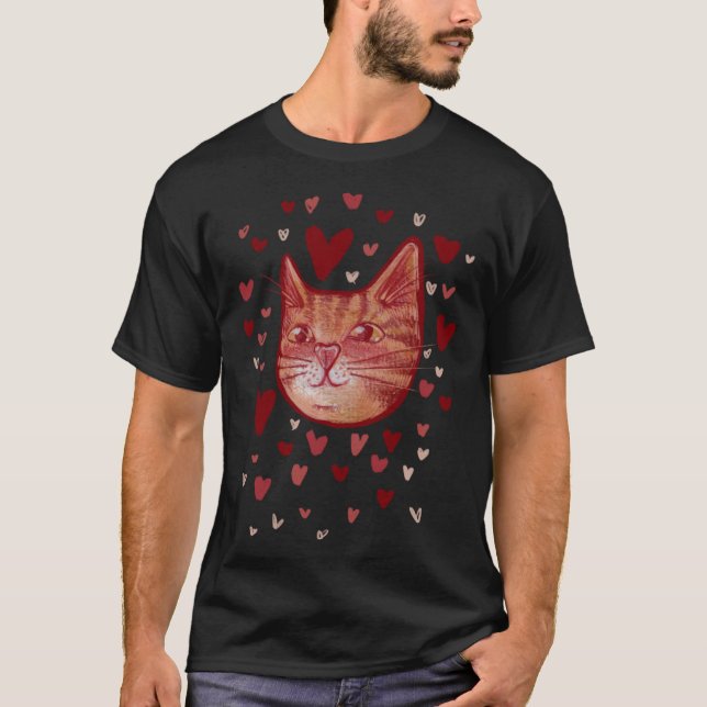 Cute orange kitty cat Love Valentine T Shirt (Framsida)