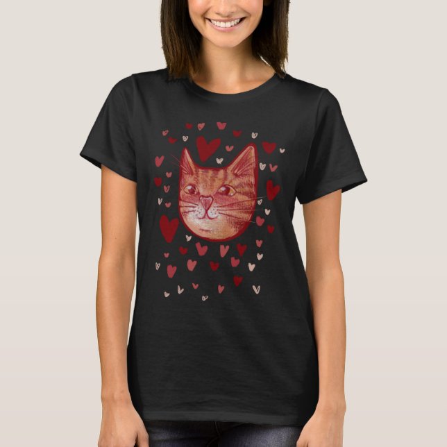 Cute orange kitty cat Love Valentine T Shirt (Framsida)