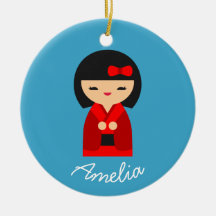 Cute orange Kokeshi Japanska dockor