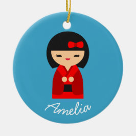 Cute orange Kokeshi Japanska dockor Julgransprydnad Keramik