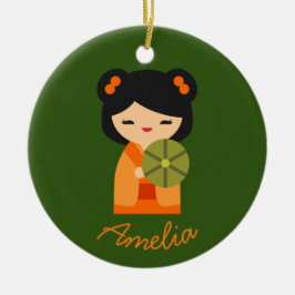 Cute orange Kokeshi Japanska dockor Julgransprydnad Keramik