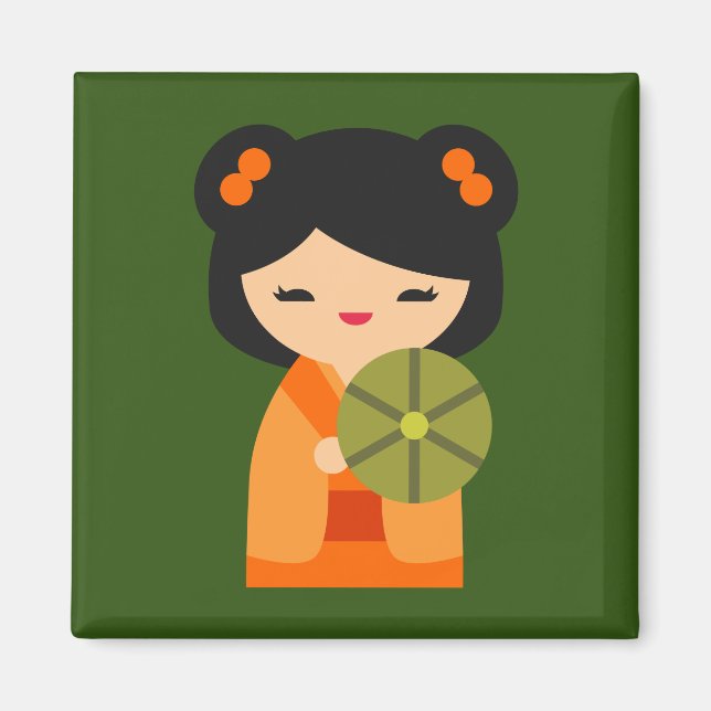 Cute orange Kokeshi Japanska dockor Magnet (Framsidan)