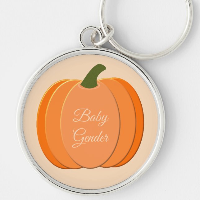 Cute Orange Kön Neutral Pumpkin-Anpassningsbar Rund Silverfärgad Nyckelring (Framsidan)