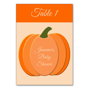 Cute Orange Kön Neutral Pumpkin Baby Shower Bordsnummer