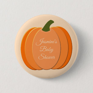 Cute Orange Kön Neutral Pumpkin Baby Shower Knapp