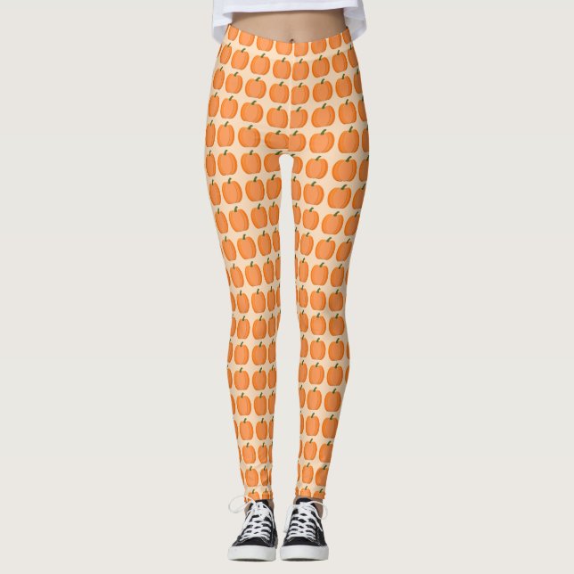Cute Orange Kön Neutral Pumpkin mönstrad Leggings (Framsida)
