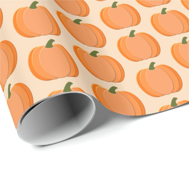 Cute Orange Kön Neutral Pumpkin mönstrad Presentpapper (Rullad Hörn)