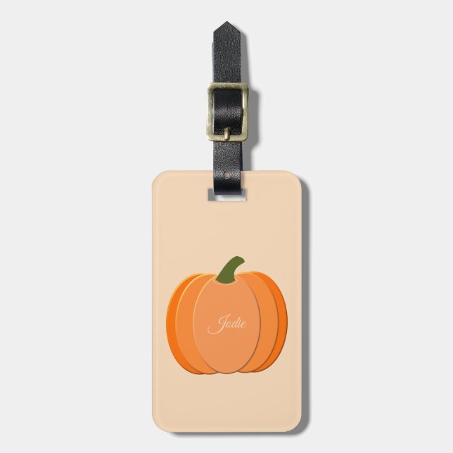 Cute Orange Könsneutralt Pumpkin-eget namn Bagagebricka (Vertikal Framsida)