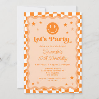 Cute Orange Lycklig Ansikte, kontrollerad flicka p Inbjudningar