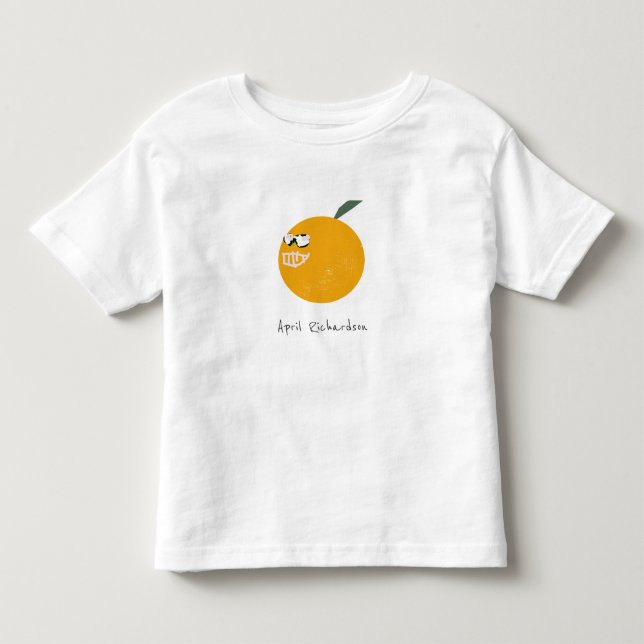 Cute-Orange med solglasögon, frukt och kider Hand  T Shirt (Framsida)