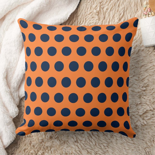 Cute Orange Navy Blue Polka dots Kudde (Filt)