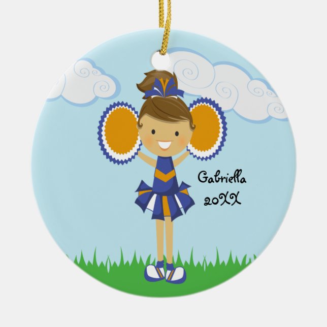 Cute Orange och Blue CheerLeader jul Ornament (Framsidan)
