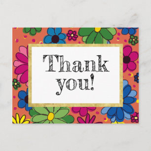 Cute Orange och Bright Blommigt Birthday Tack Vykort