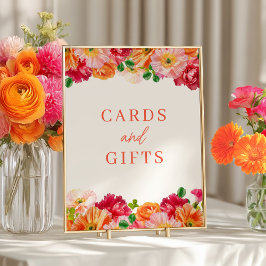 Cute Orange och Bright Rosa Blommigt Card och gåvo Poster