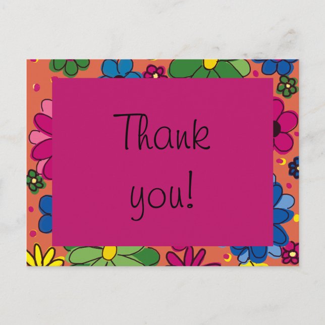 Cute Orange och färglös Blommigt Tack Vykort (Framsida)