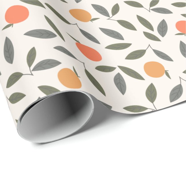 Cute Orange och Löv Mönster Presentpapper (Rullad Hörn)