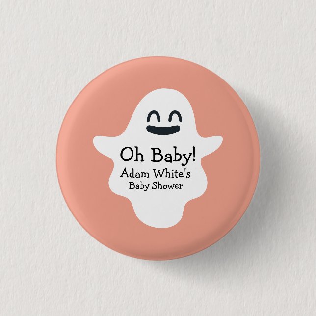 Cute Orange Oh Baby! Ghost Halloween Baby Shower Knapp (Framsida)