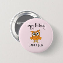 Cute orange owl happy birthday on pink