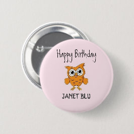 Cute orange owl happy birthday on pink knapp