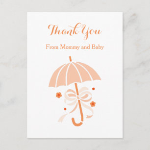 Cute Orange Paraplla och Bow Baby Shower Tack Meddelande Vykort