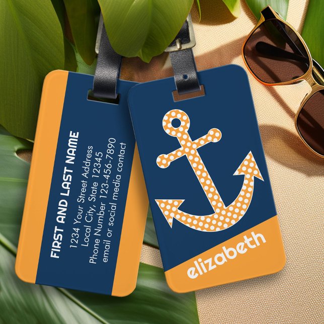 Cute Orange Polka-punktfästpunkt med eget namn för Bagagebricka (Personalized Luggage Tag)
