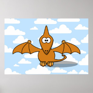 Cute Orange Pterodactyl Tecknad Poster