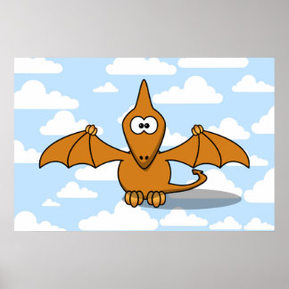 Cute Orange Pterodactyl Tecknad Poster