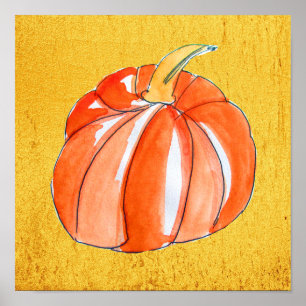 Cute orange pumpa golden höstkökskonst poster