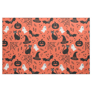Cute Orange Pumpkin Ghost Halloween Mönster Tyg