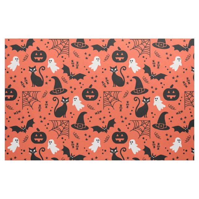 Cute Orange Pumpkin Ghost Halloween Mönster Tyg (Fat Quarter)