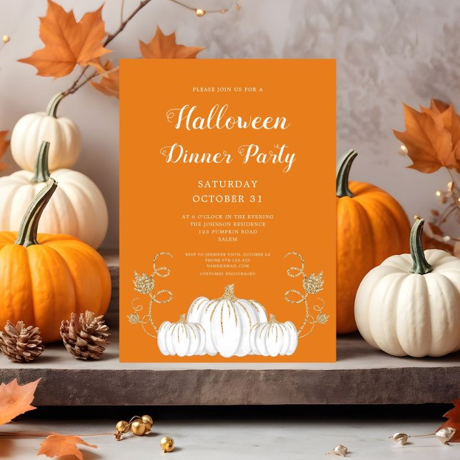 Cute Orange Pumpkin Halloween Middag Party Inbjudningar (Cute Orange Pumpkin Halloween Dinner Party Invitation)