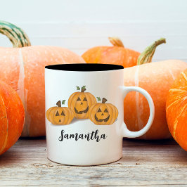Cute Orange Pumpkins Personlig Halloween Två-Tonad Mugg