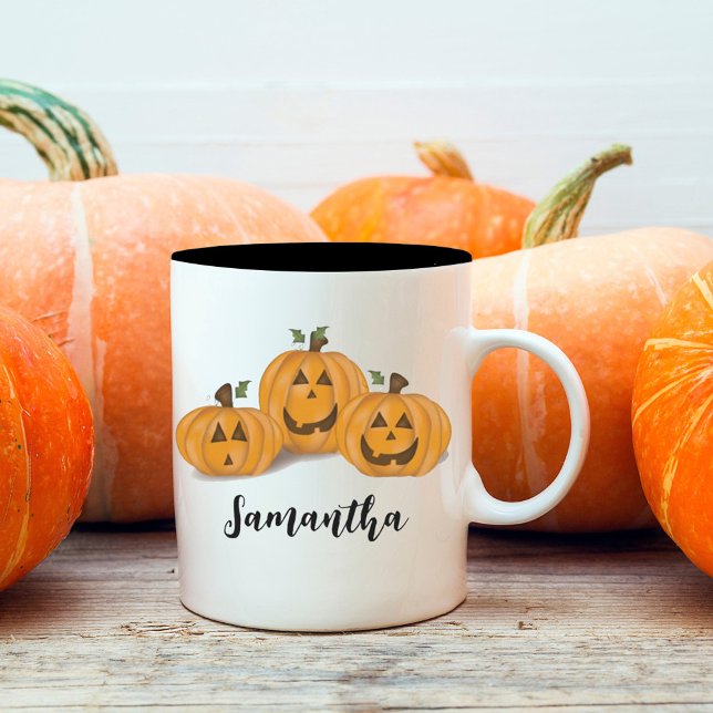Cute Orange Pumpkins Personlig Halloween Två-Tonad Mugg (Skapare uppladdad)