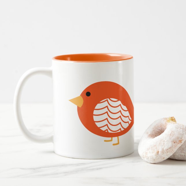 Cute orange quirky bird Two-Tone kaffe mugg (Med munk)