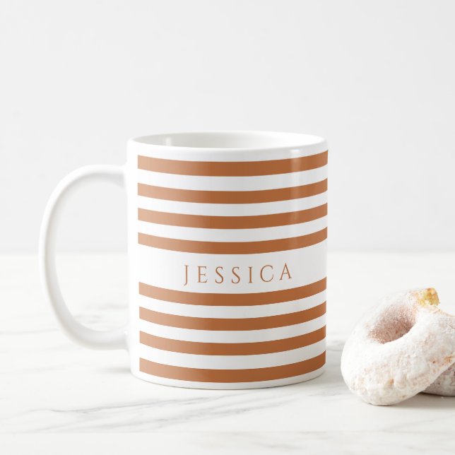 Cute Orange Rand Mönster Namn Kaffemugg (Med munk)