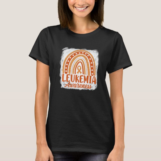Cute Orange Ribbon Rainbow Bleached Leukemi Medvet T Shirt (Framsida)