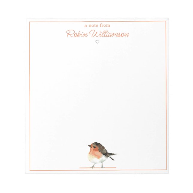 Cute Orange Robin - enkel Elegant Anteckningsblock (Framsida)