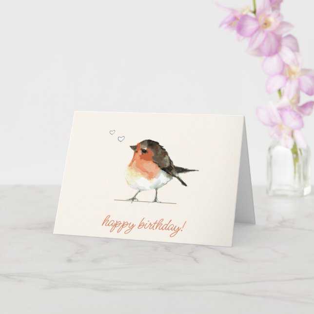 Cute Orange Robin - enkel Elegant Birthday Kort (Orkide)