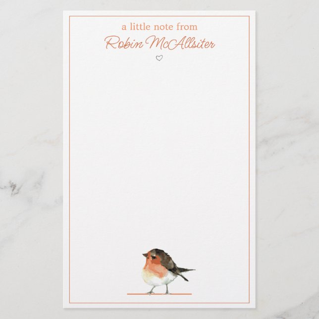 Cute Orange Robin - enkel Elegant Brevpapper (Framsida)