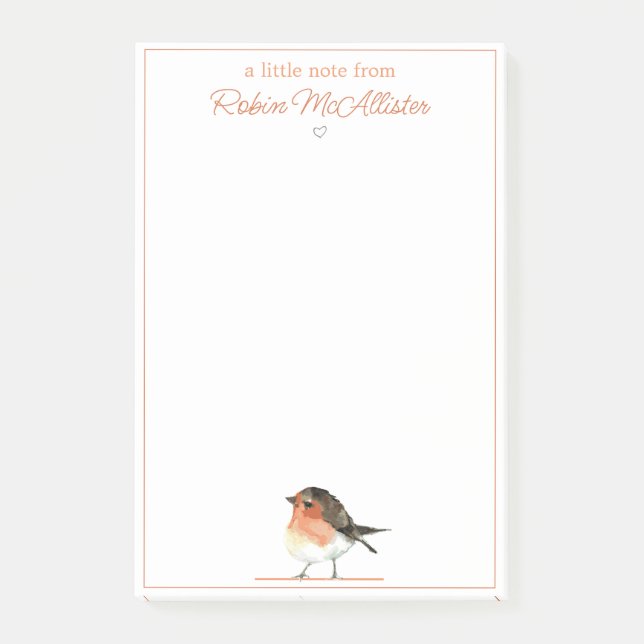 Cute Orange Robin - enkel Elegant Post-it Block (Framsida)