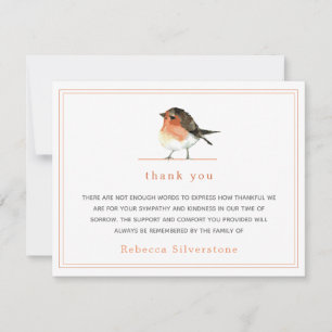 Cute Orange Robin Simple Elegant Funeral Tack Anteckningskort