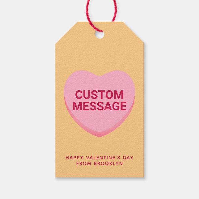 Cute orange rosa-meddelandekonversationshjärta för presentetikett (Framsidan)