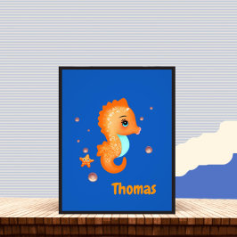 Cute orange seahorse fototryck