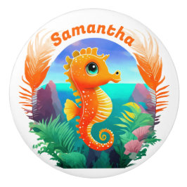 Cute Orange Seahorse Tecknad stil Knopp