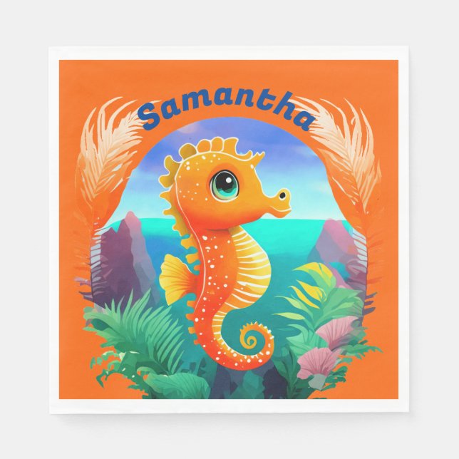 Cute Orange Seahorse Tecknad stil Pappersservett (Framsidan)