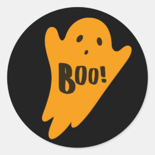 Cute orange spöke BOO klassisk halloween Runt Klistermärke