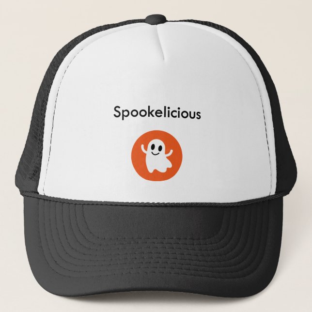 Cute Orange Spookelicious Smiling Halloween Ghost Keps (Framsida)