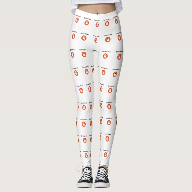 Cute Orange Spookelicious Smiling Halloween Ghost Leggings (Framsida)