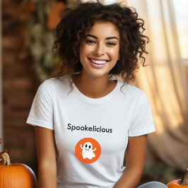 Cute Orange Spookelicious Smiling Halloween Ghost T Shirt