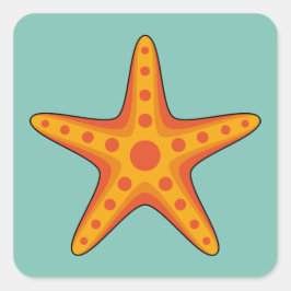 Cute Orange Starfish Tecknad Fyrkantigt Klistermärke